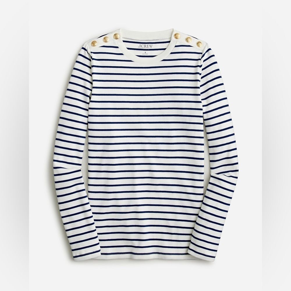 J Crew NWT Striped Tee T-Shirt Cream Navy Size Small Nautical Coastal Classic
